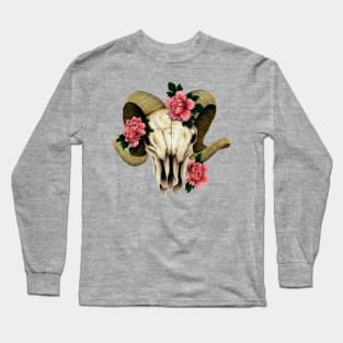 Ram Skull Peonies Long Sleeve T-Shirt